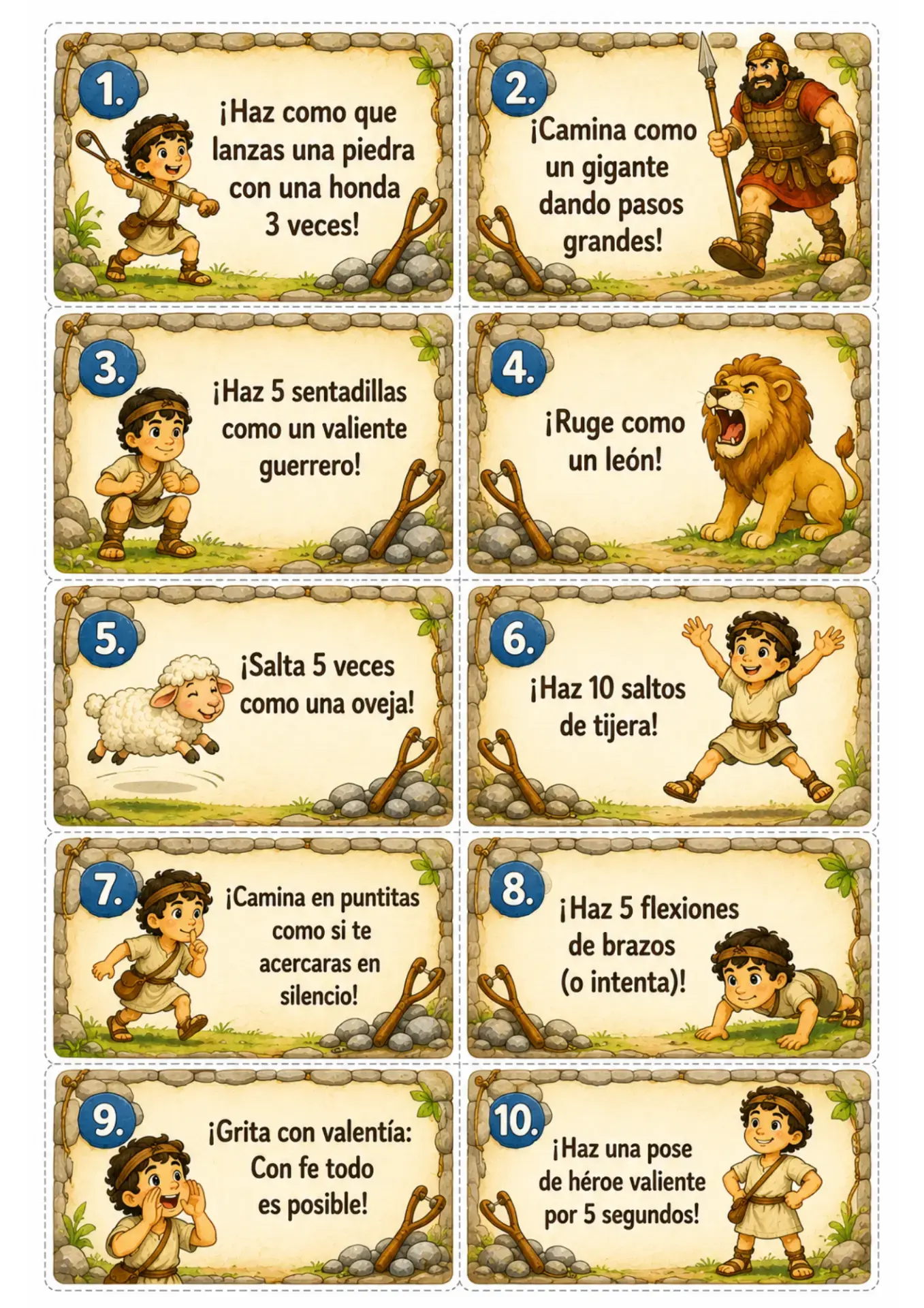 Cartas de retos de David y Goliat