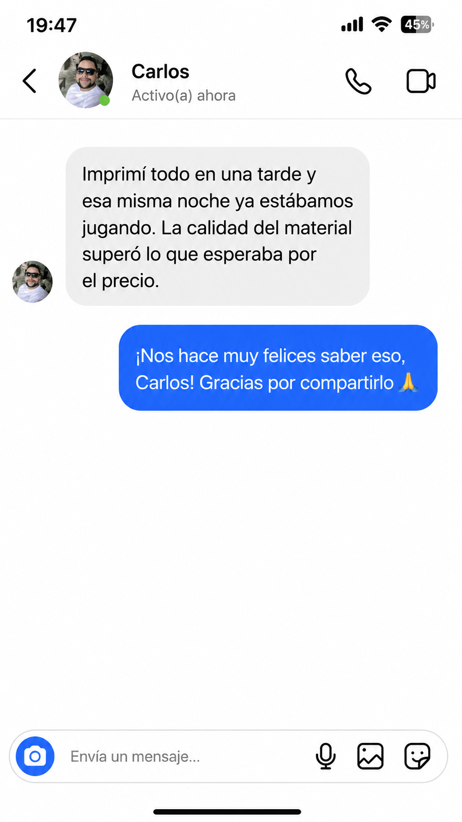 Conversación con Carlos sobre la calidad del material