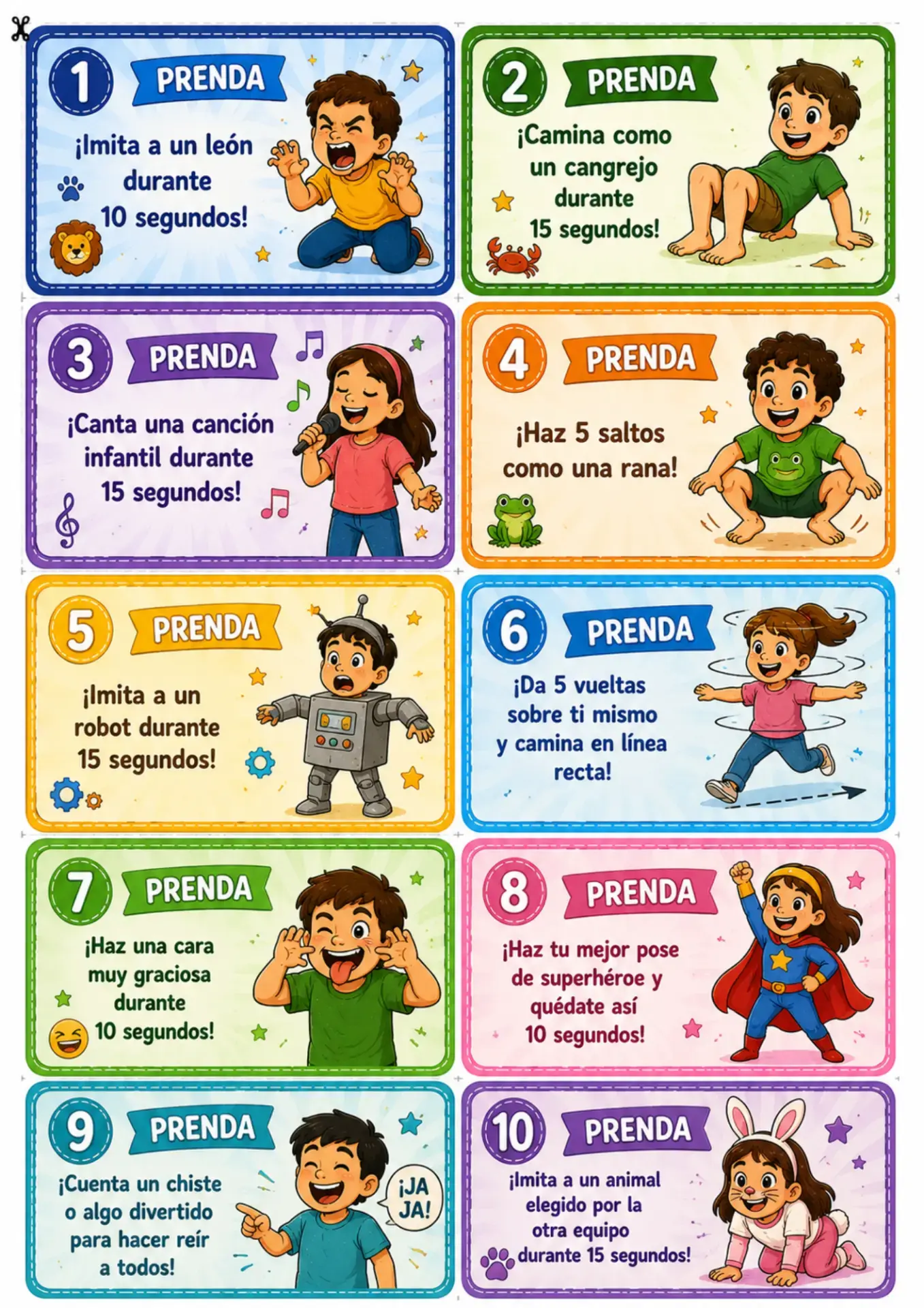 Cartas de prendas divertidas