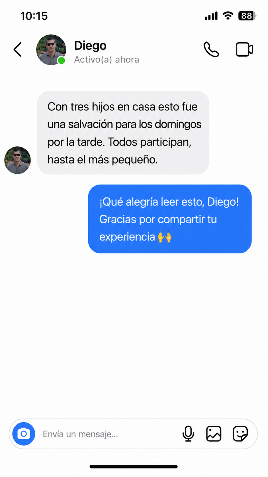 Conversación con Diego sobre los domingos en familia