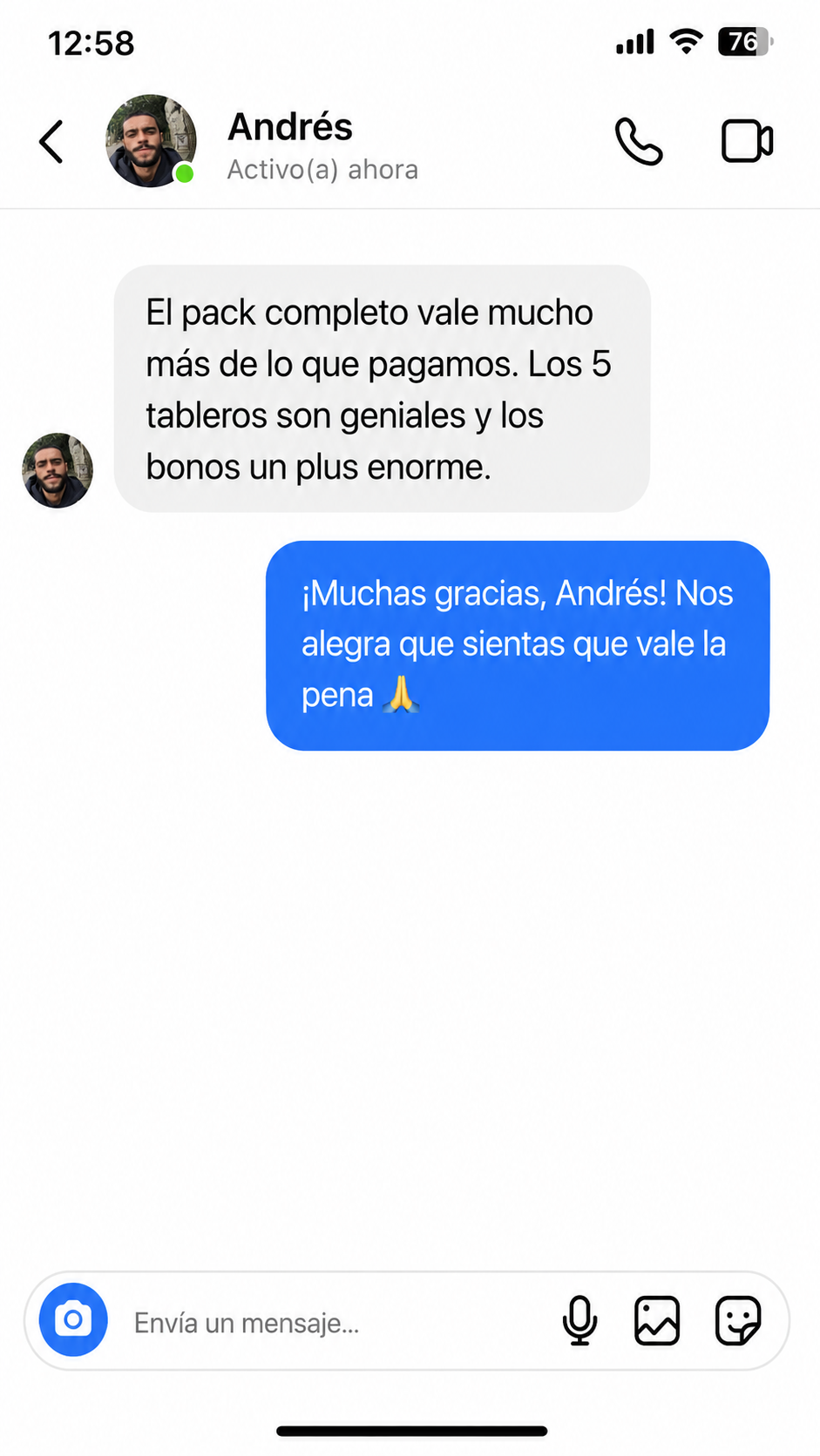 Conversación con Andrés sobre el pack completo
